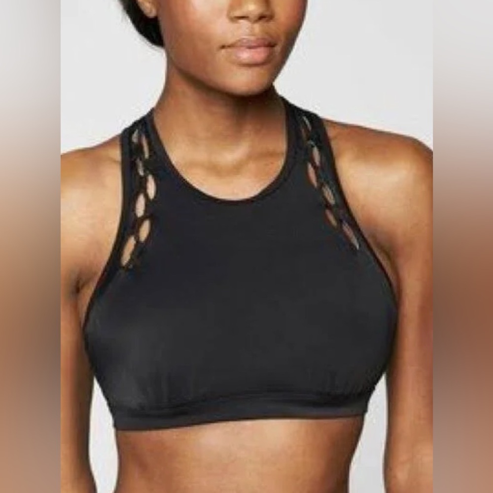 Athleta swim top women’s 38‎ b/c bra women’s high neck loop cutout bikini top